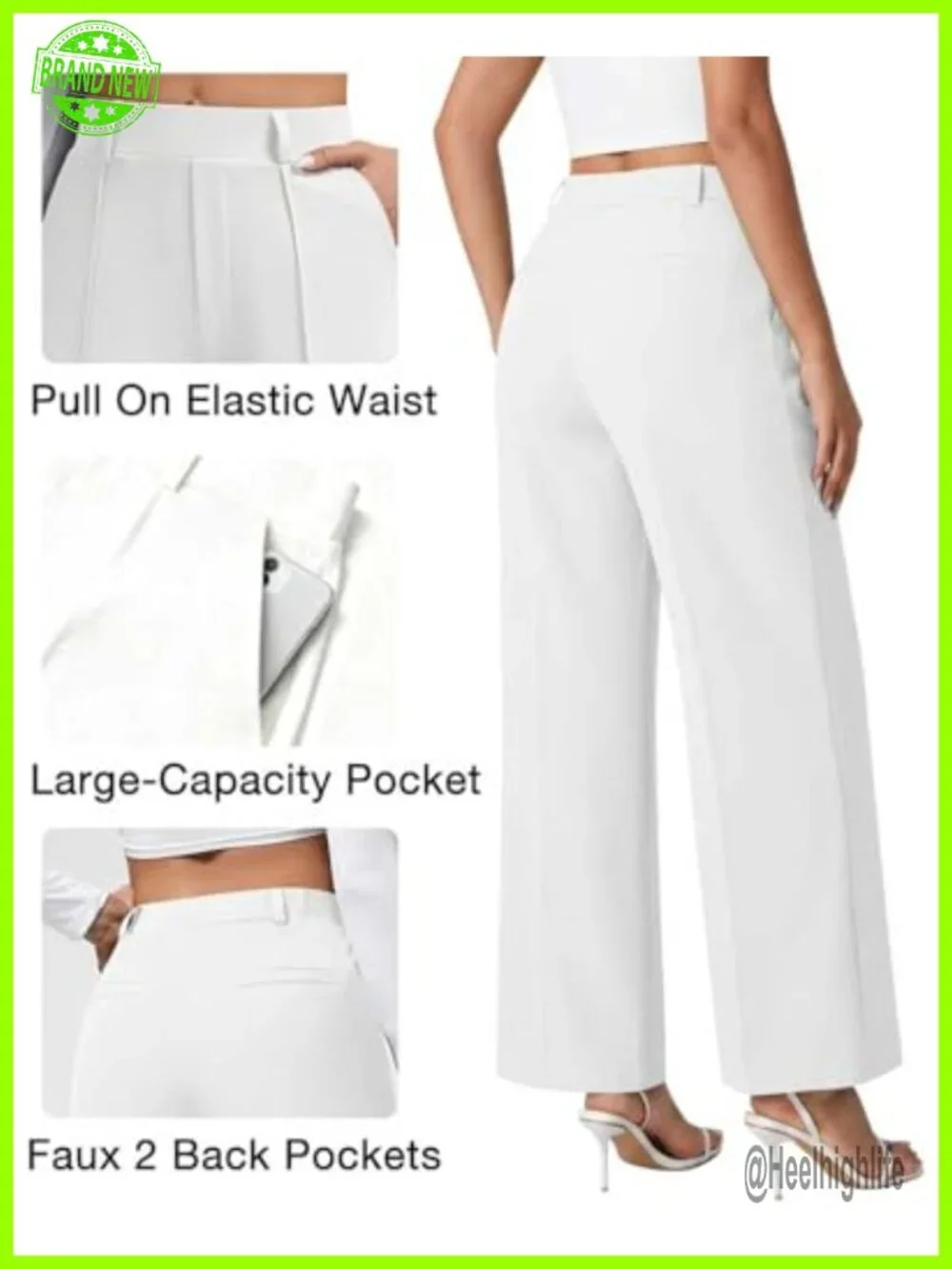 Wide Leg Dress Pants High Waisted Stretchy Pull On Slacks with Pockets